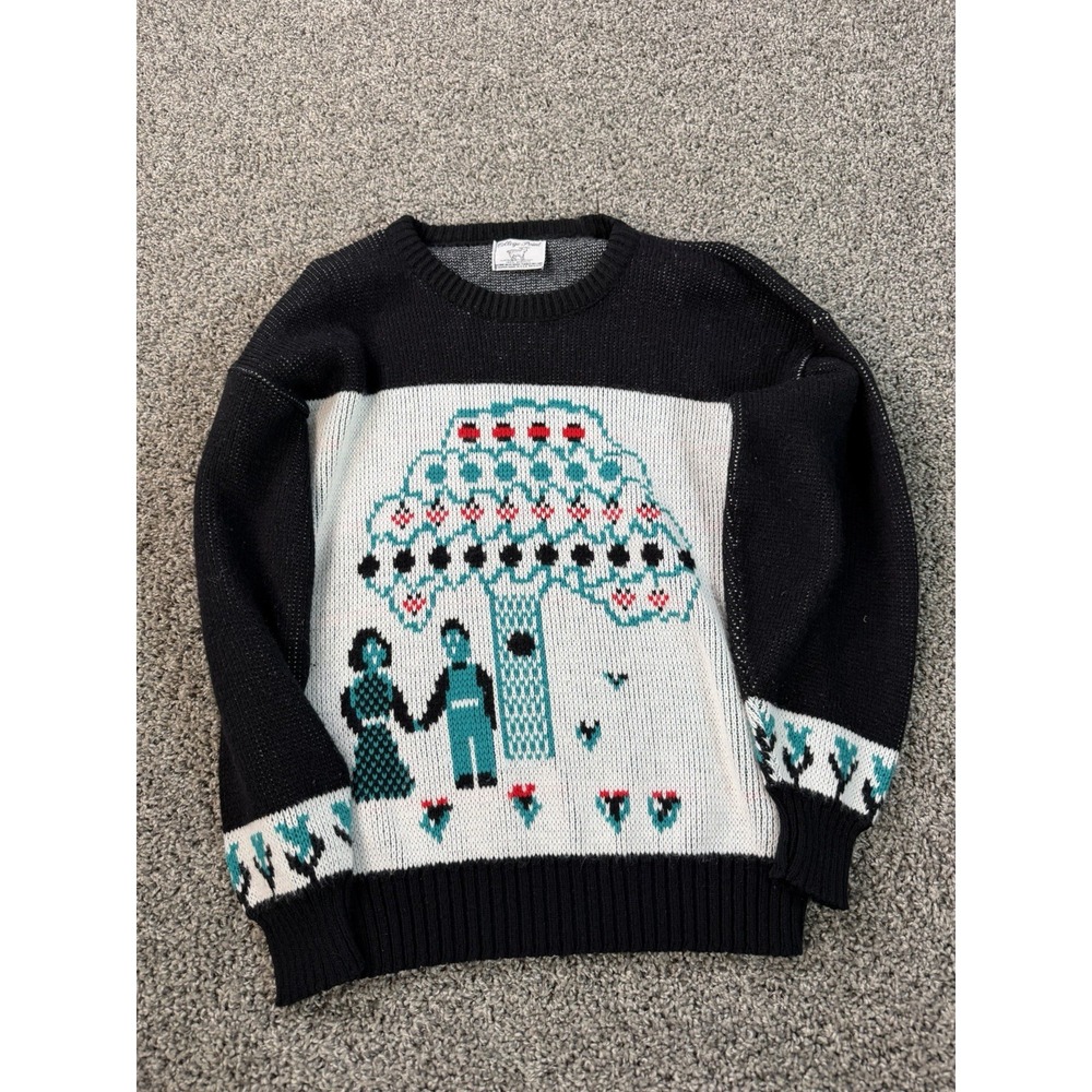 Vintage 80s College Point Novelty Acrylic Sweater Women's Size Medium Black